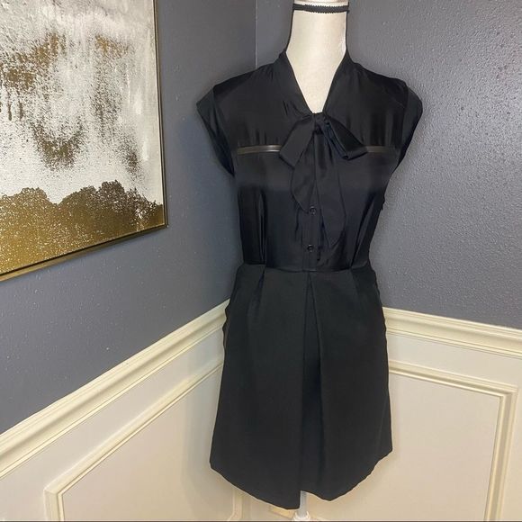 Sea NY Mixed Media Pussy Bow Button Down Dress